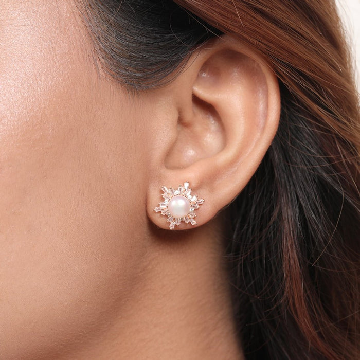 Blooming Petals 925 Sterling Silver Rose Gold-Plated Flower Earring