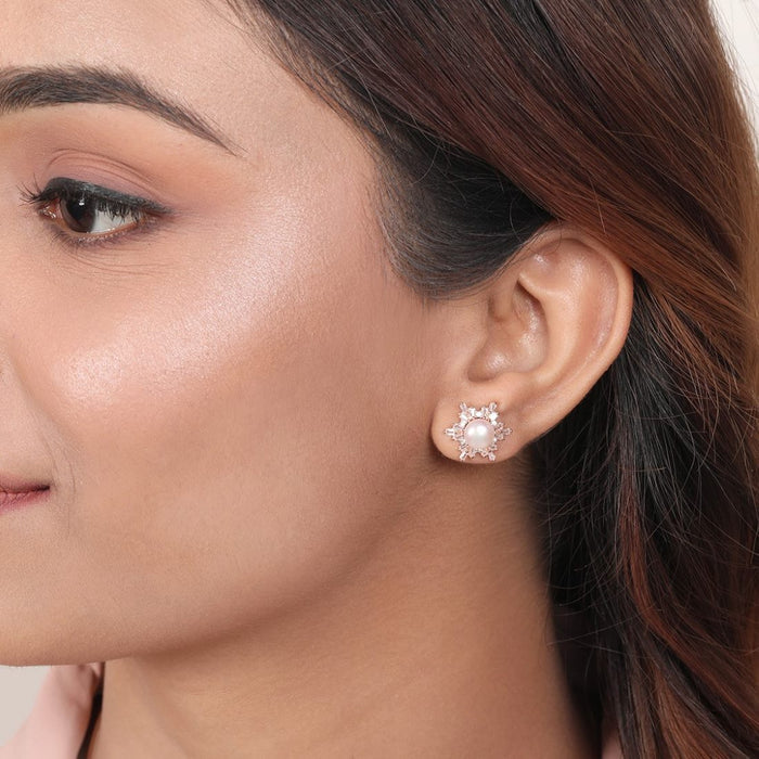 Blooming Petals 925 Sterling Silver Rose Gold-Plated Flower Earring