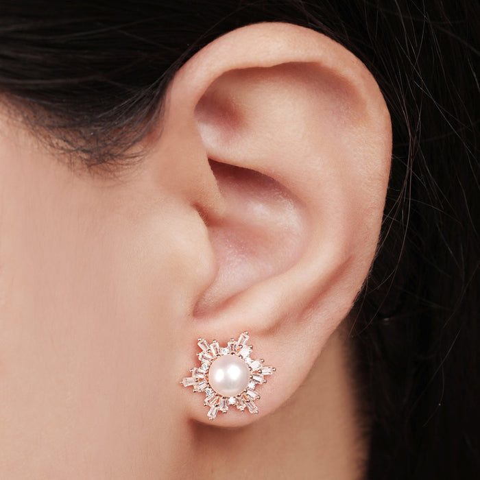 Blooming Petals 925 Sterling Silver Rose Gold-Plated Flower Earring