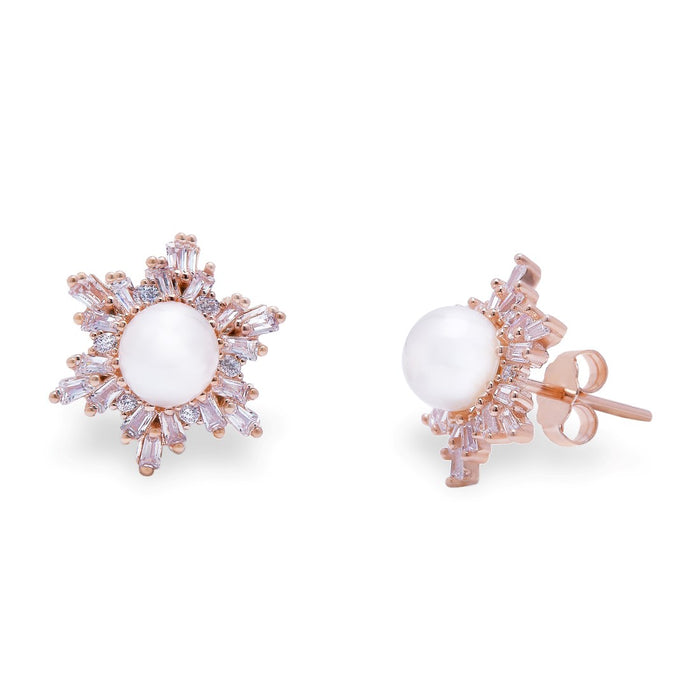 Blooming Petals 925 Sterling Silver Rose Gold-Plated Flower Earring
