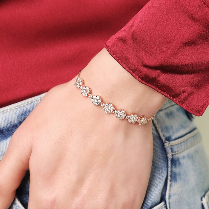 Blooming Petals Rose-Gold Plated 925 Sterling Silver Flower Bracelet