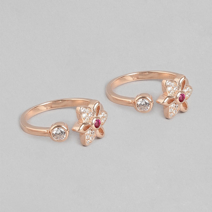 Two rose gold 925 Sterling Silver floral toe rings with cubic zirconia. Women's jewellery – Zavya