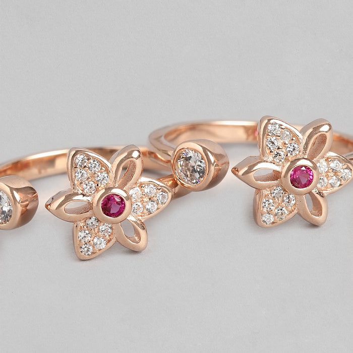 Rose gold floral 925 Sterling Silver toe ring for women with cubic zirconia and pink stone – Zavya