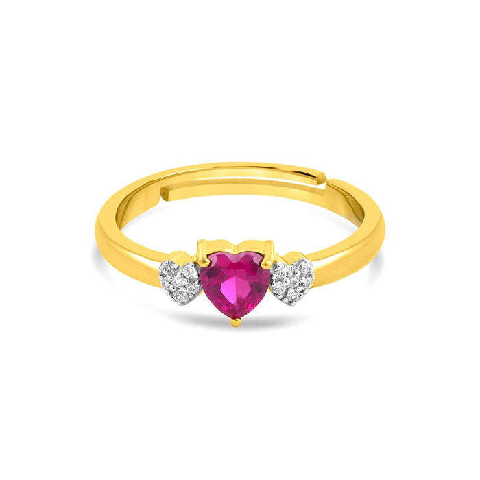 Adjustable gold plated 925 Sterling Silver ring for women with a pink heart stone and crystal accents. – Zavya