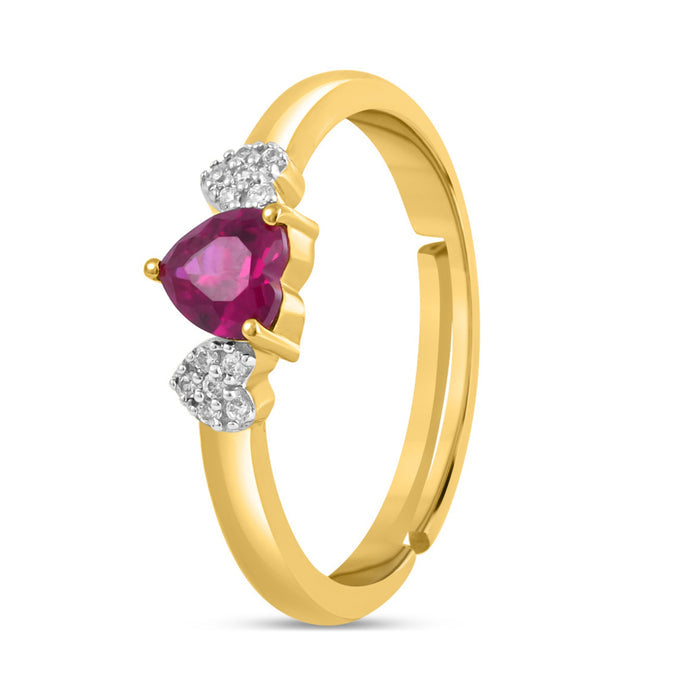 Adjustable gold plated 925 Sterling Silver ring for women with a pink heart stone and crystals. – Zavya