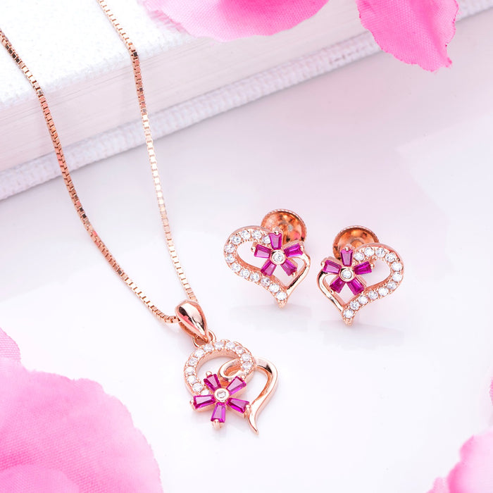 Blooming Rose Garden Rose Gold-Plated 925 Sterling Silver Jewelry Set