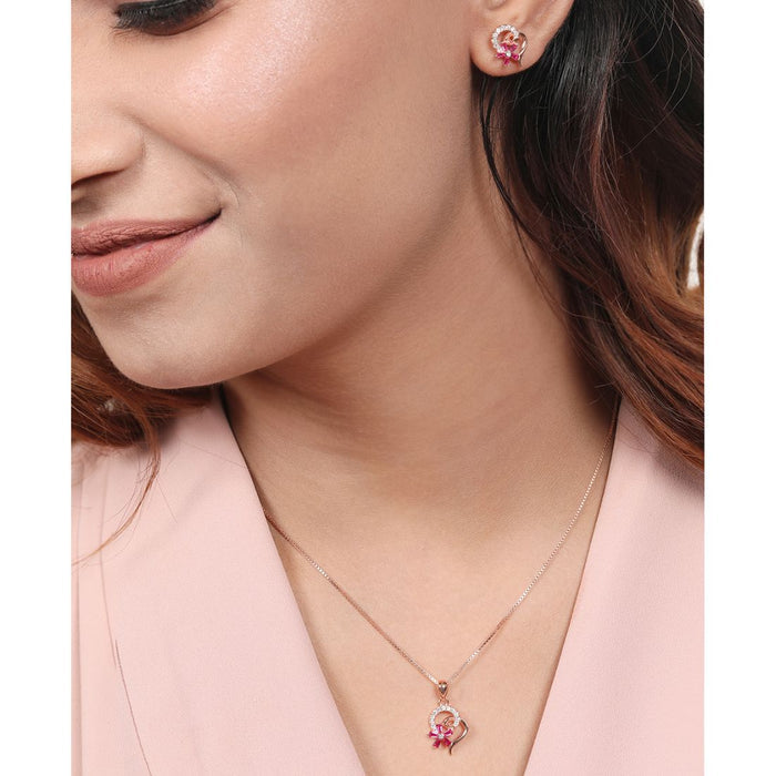 Blooming Rose Garden Rose Gold-Plated 925 Sterling Silver Jewelry Set