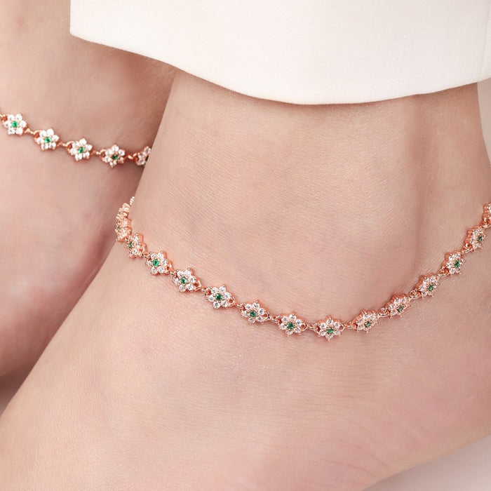 Blooms of Elegance Rose Gold-Plated 925 Sterling Silver Anklet