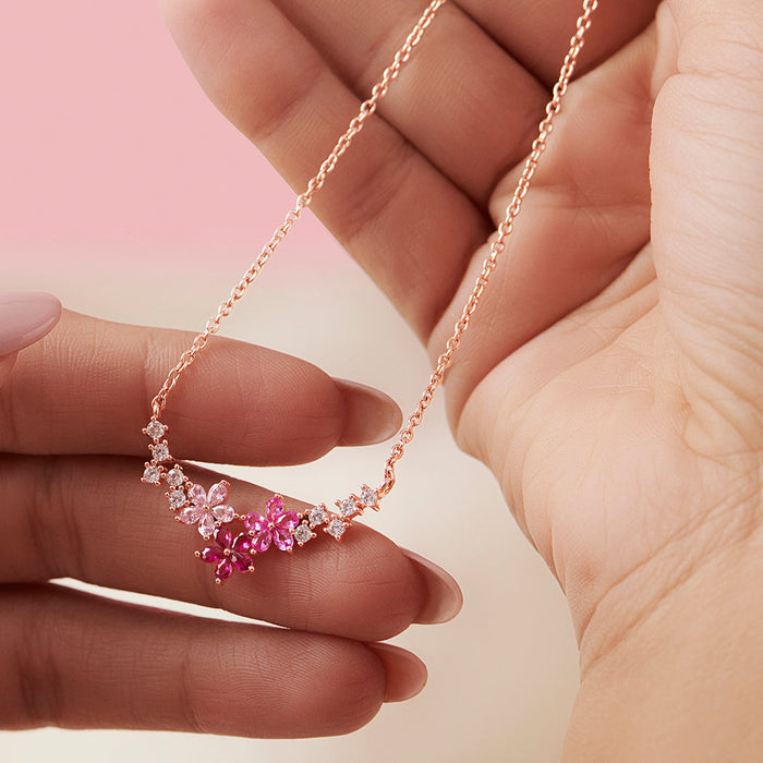 Blossom 925 Sterling Silver Rose Gold-Plated Flower Necklace Gift Hamper