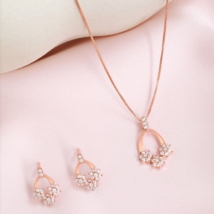 Blossom Art Rose Gold Plated 925 Sterling Silver Jewelry Set