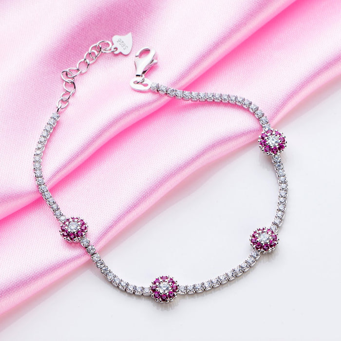 Blossom Brilliance CZ Rhodium-Plated Flower Pattern Bracelet