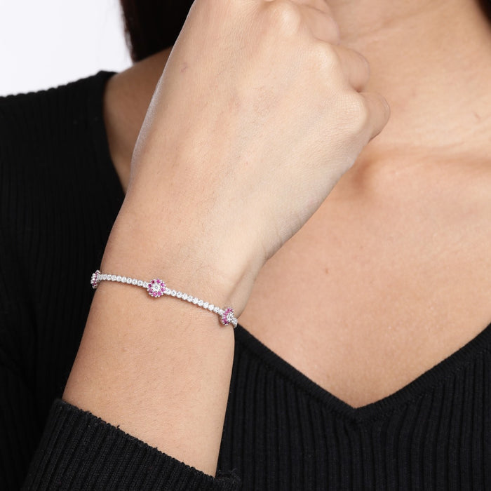 Blossom Brilliance CZ Rhodium-Plated Flower Pattern Bracelet