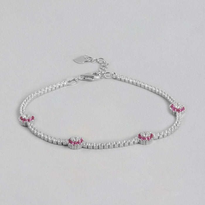 Blossom Brilliance CZ Rhodium-Plated Flower Pattern Bracelet