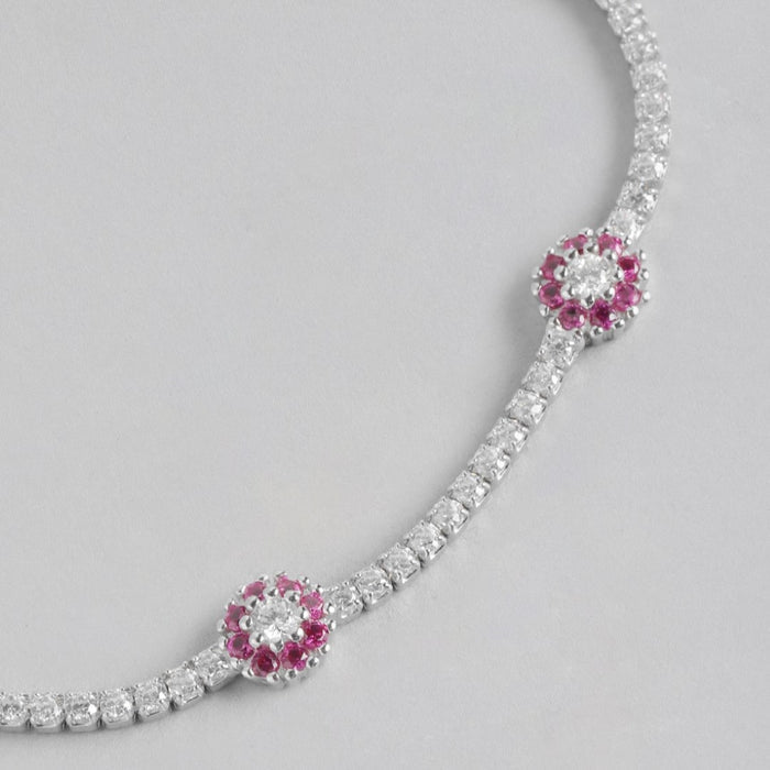 Blossom Brilliance CZ Rhodium-Plated Flower Pattern Bracelet