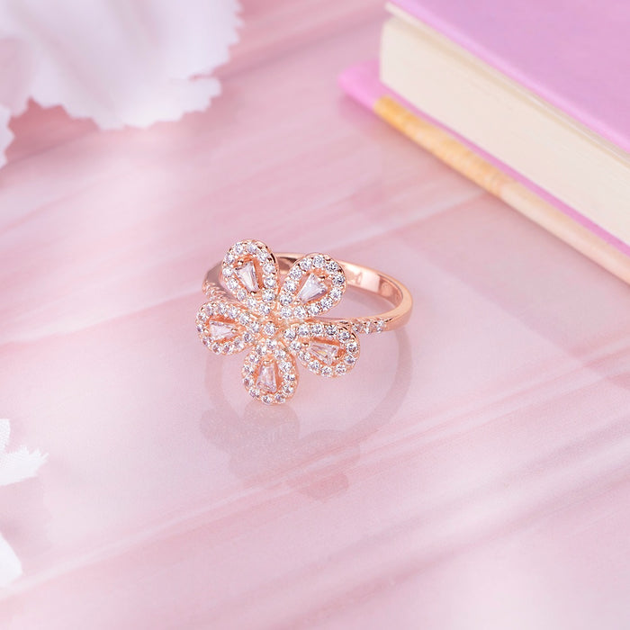 Blossom Brilliance Rose gold Plated 925 Sterling Silver Flower Ring for Her (Onesize)