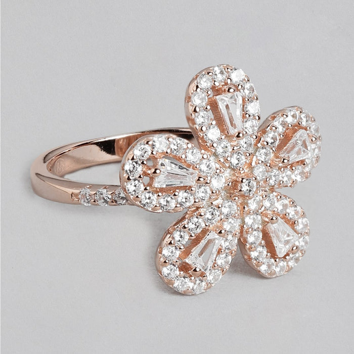 Blossom Brilliance Rose gold Plated 925 Sterling Silver Flower Ring for Her (Onesize)