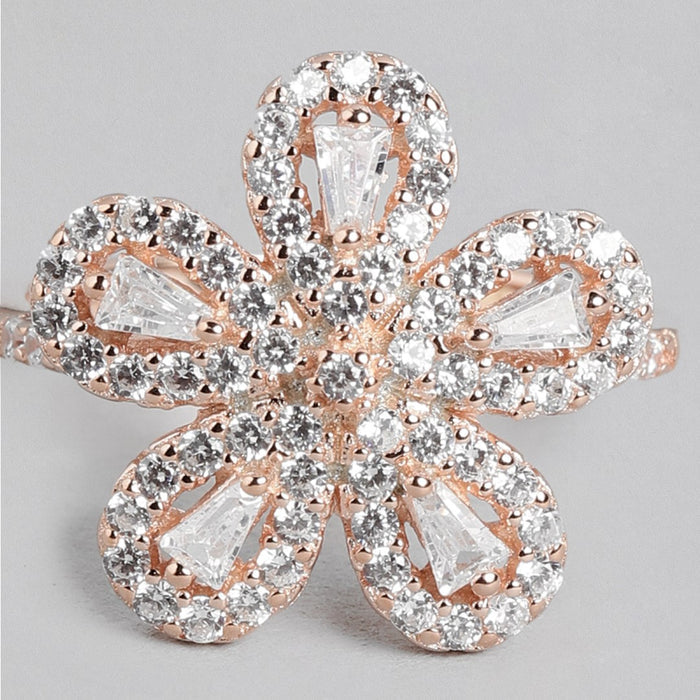 Blossom Brilliance Rose gold Plated 925 Sterling Silver Flower Ring for Her (Onesize)