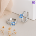 Blue Bloom Pavé Hug Rhodium-Plated 925 Silver Huggie Earrings