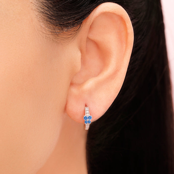 Blue Bloom Pavé Hug Rhodium-Plated 925 Silver Huggie Earrings