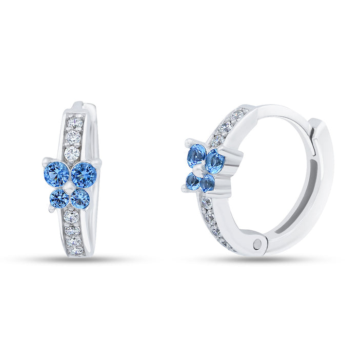 Blue Bloom Pavé Hug Rhodium-Plated 925 Silver Huggie Earrings