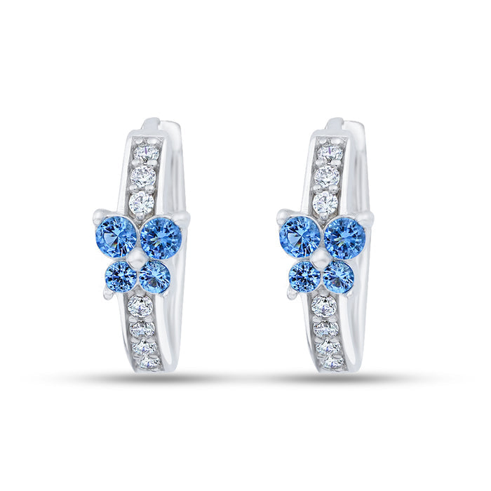 Blue Bloom Pavé Hug Rhodium-Plated 925 Silver Huggie Earrings