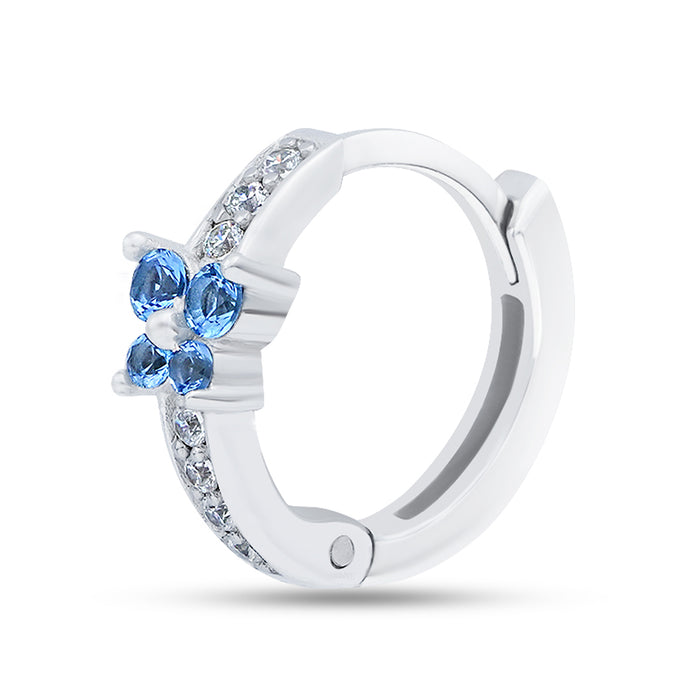 Blue Bloom Pavé Hug Rhodium-Plated 925 Silver Huggie Earrings
