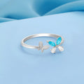 Blue Butterfly CZ Rhodium Plated 925 Silver Womens Ring (Adjustable)