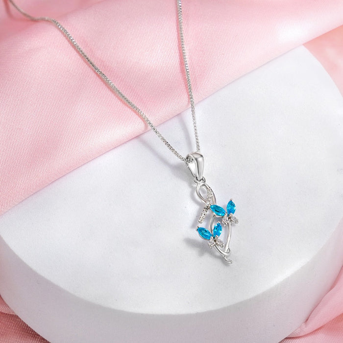 Blue Butterfly Rhodium Plated 925 Sterling Silver Pendant