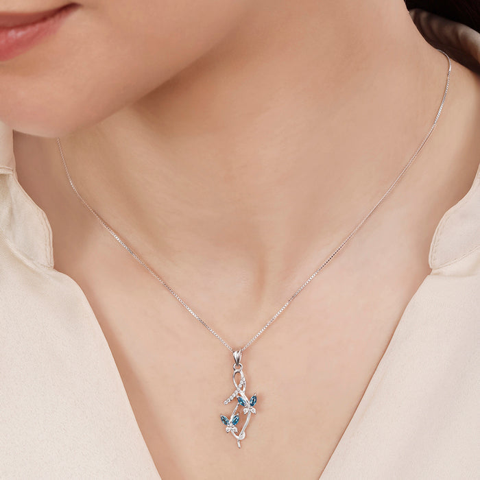 Blue Butterfly Rhodium Plated 925 Sterling Silver Pendant