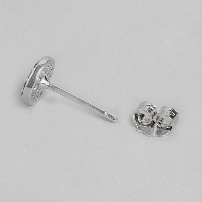 Blue-CZ Studded Rhodium Plated 925 Sterling Silver Earrings