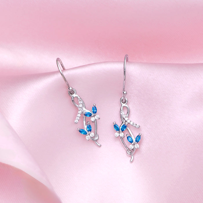 Blue Essence Rhodium Plated 925 Sterling Silver Earrings