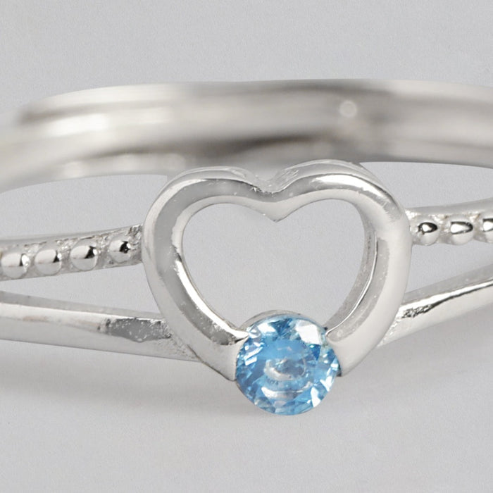 Blue Heart CZ 925 Sterling Silver Ring for Women (Adjustable)