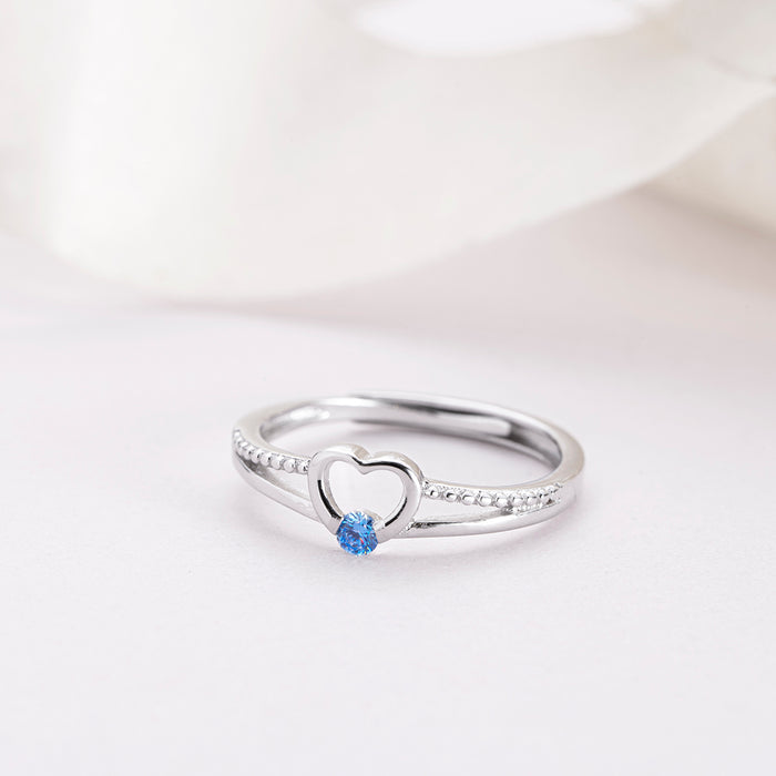 Blue Heart CZ 925 Sterling Silver Ring for Women (Adjustable)