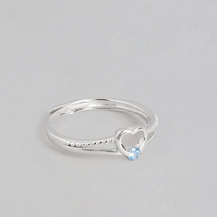 Blue Heart CZ 925 Sterling Silver Ring for Women (Adjustable)
