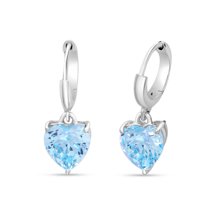 Blue Heart Drop Rhodium Plated 925 Sterling Silver Earrings