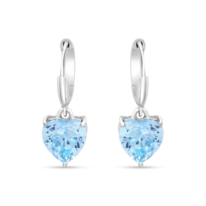 Blue Heart Drop Rhodium Plated 925 Sterling Silver Earrings