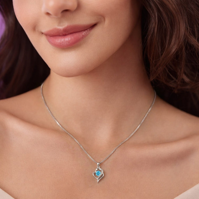 Blue Heart Glow Rhodium Plated 925 Silver Pendant Necklace