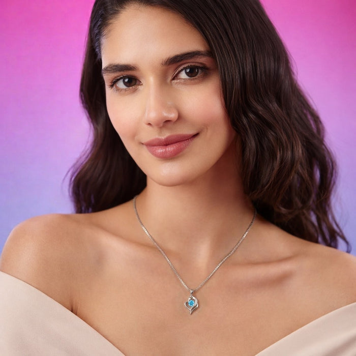 Blue Heart Glow Rhodium Plated 925 Silver Pendant Necklace