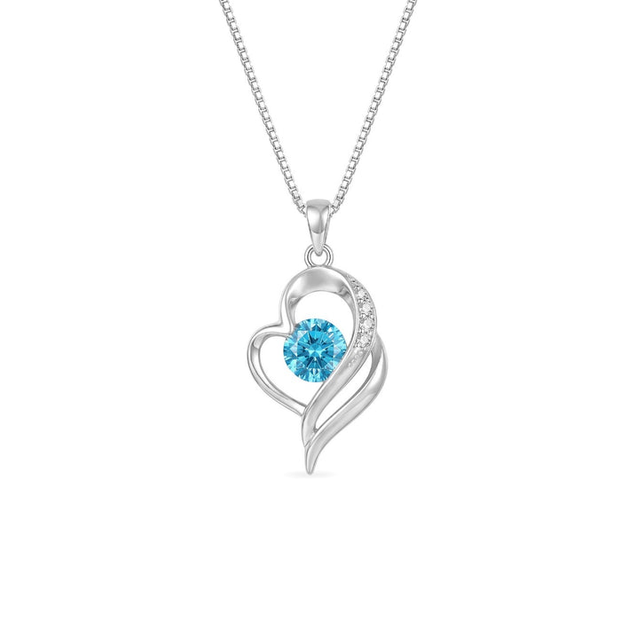Blue Heart Glow Rhodium Plated 925 Silver Pendant Necklace