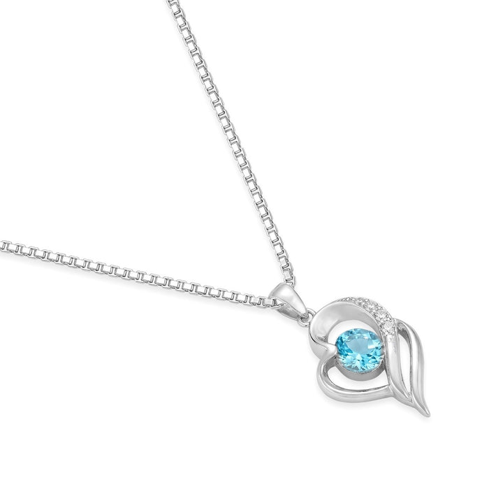 Blue Heart Glow Rhodium Plated 925 Silver Pendant Necklace