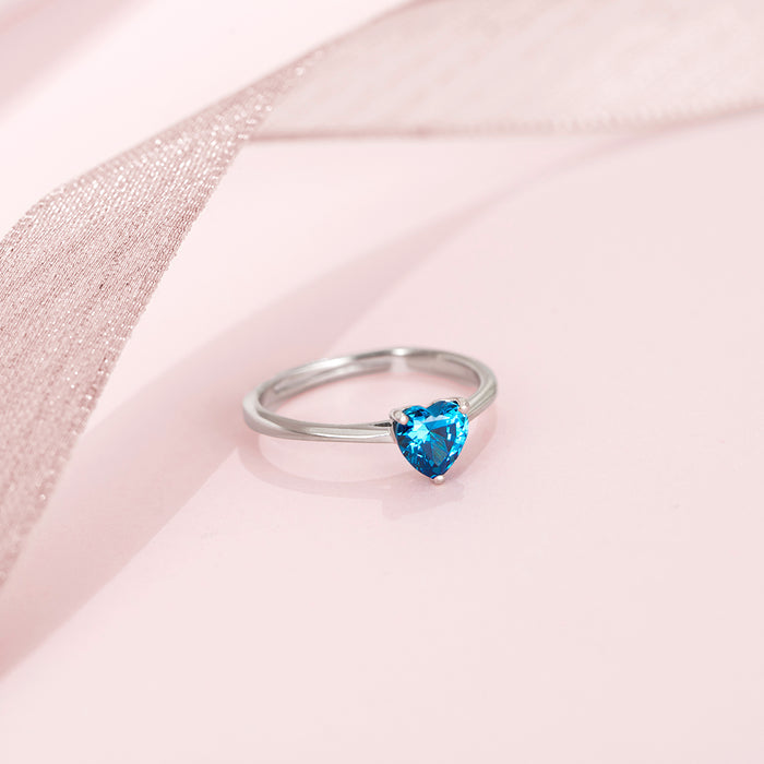 Blue Heart Rhodium Plated 925 Sterling Silver Ring