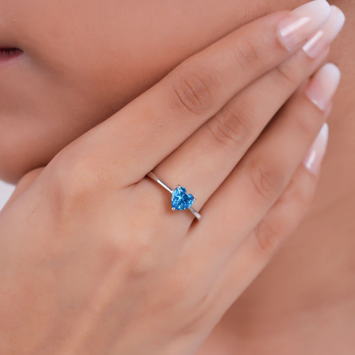 Blue Heart Rhodium Plated 925 Sterling Silver Ring