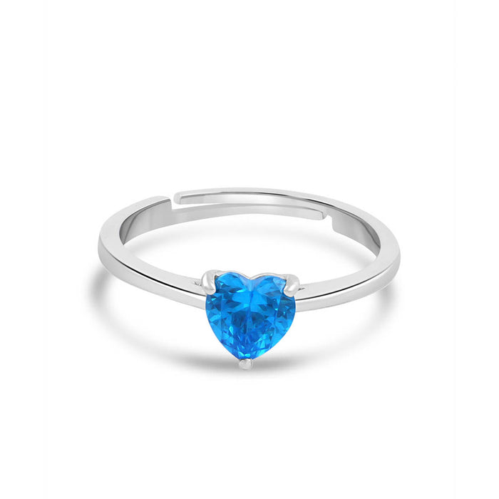 Blue Heart Rhodium Plated 925 Sterling Silver Ring