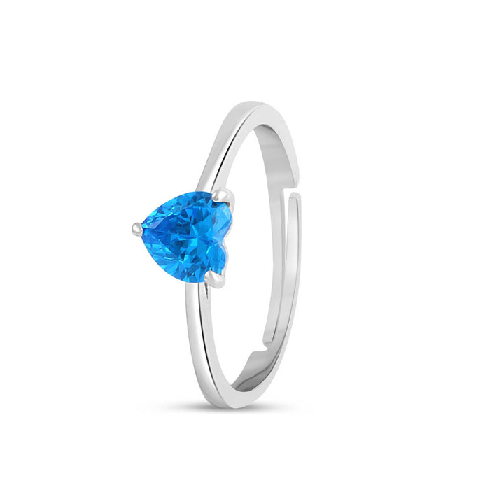 Blue Heart Rhodium Plated 925 Sterling Silver Ring