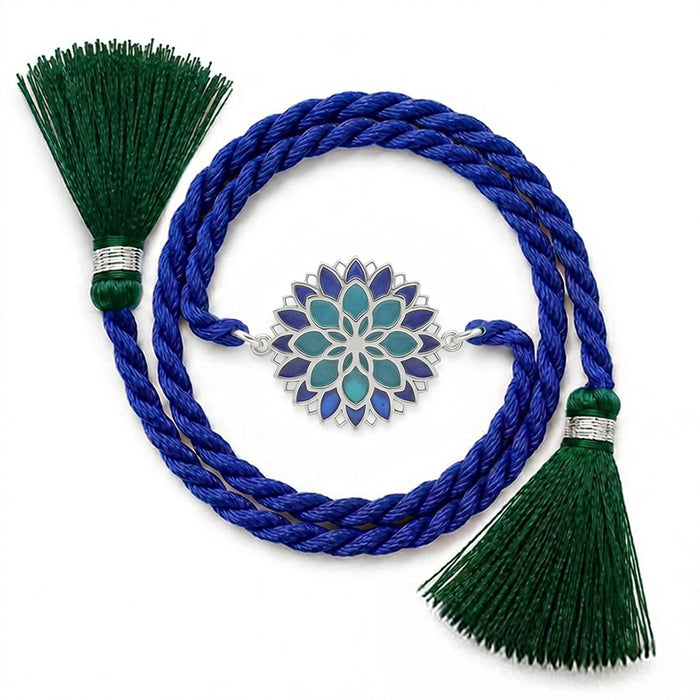 Blue Lotus Mandala 925 Silver Enamel Rakhi Combo