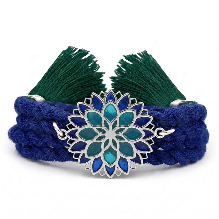 Blue Lotus Mandala 925 Silver Enamel Rakhi Combo