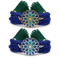Blue Lotus Mandala Gold and Rhodium Plated 925 Silver Enamel Rakhi Combo
