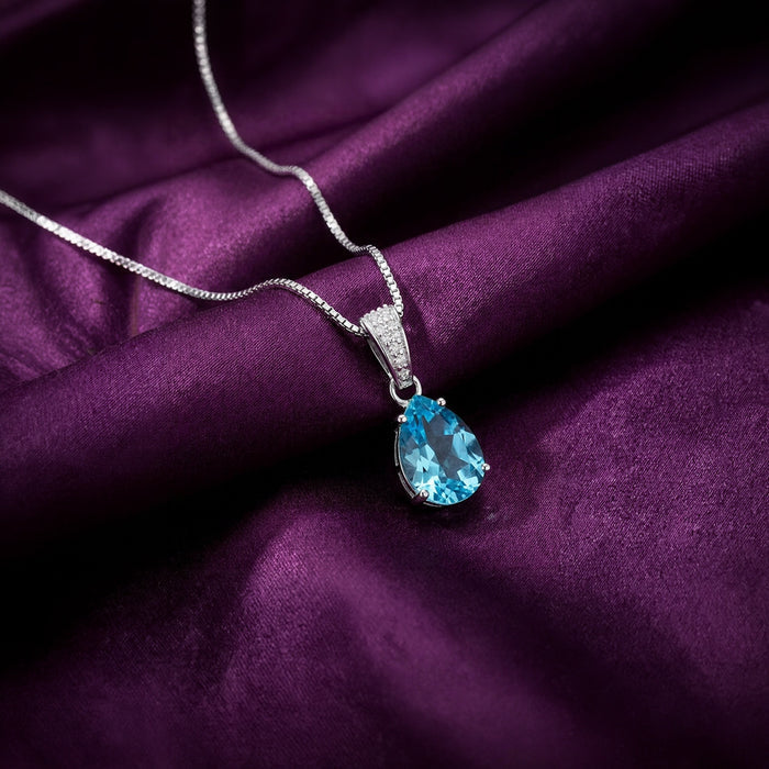 Blue Ocean Teardrop Rhodium Plated 925 Silver Pendant