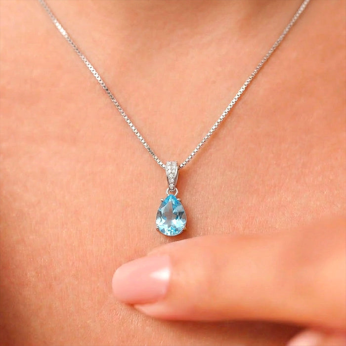 Blue Ocean Teardrop Rhodium Plated 925 Silver Pendant