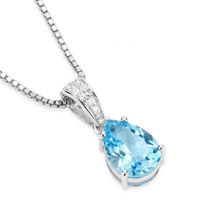 Blue Ocean Teardrop Rhodium Plated 925 Silver Pendant